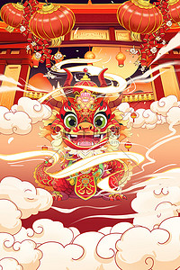中国风创意背景背景图片_开门红龙中国风创意开门红春节新年背景