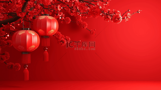 中国红色喜庆灯笼挂树枝上的背景1