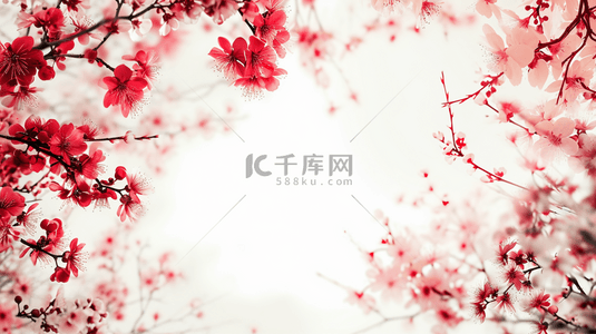 红色手绘质感树枝花朵花束的简约背景16