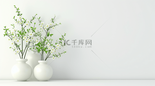 室内背景图片_白色室内空间感花瓶里插花的背景3