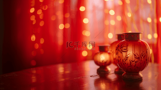 过年中式室内装饰红色灯笼喜庆的背景新年春节