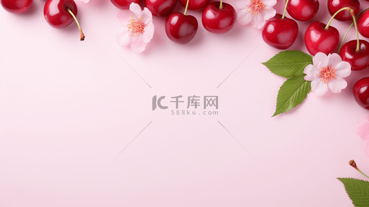 樱桃清新背景图片_可爱清新春天水彩樱桃边框设计