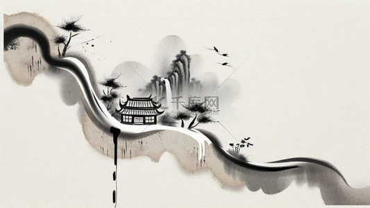 中国风书背景图片_国风水墨意境立体山水27设计