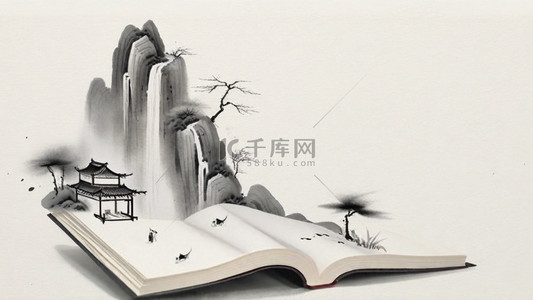 中国风禅意背景图片_国风水墨意境立体山水29设计