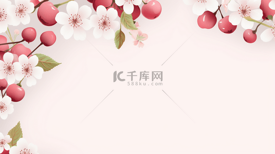 可爱清新春天水彩樱桃边框背景素材