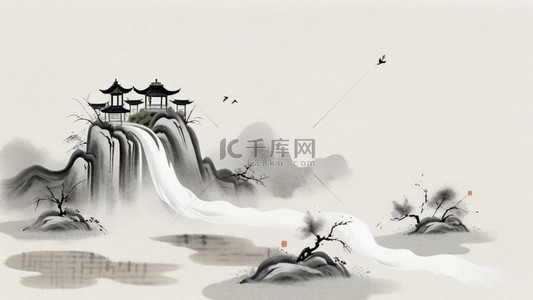 中国风书背景图片_国风水墨意境立体山水19素材