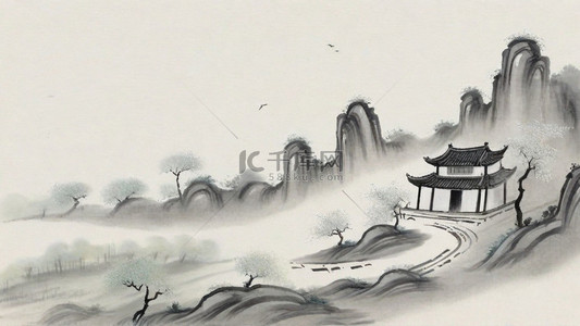中国风书背景图片_国风水墨意境立体山水14设计图