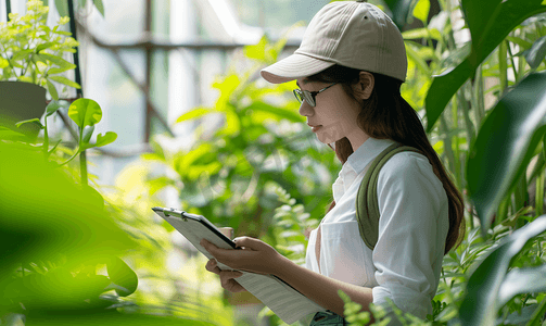 节能减排摄影照片_女工程师计划环保方案