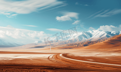 发电站摄影照片_新疆荒漠公路风力发电站风车