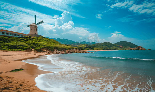 海边清新摄影照片_福建漳浦六鳌海滩风车