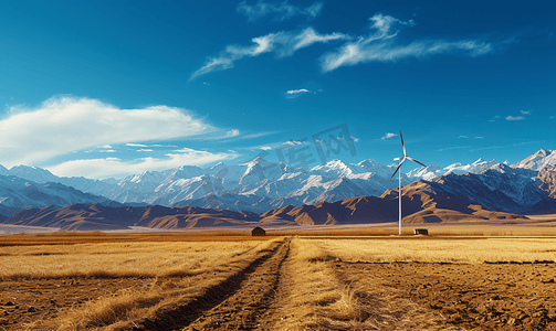 新疆蓝天风车背景