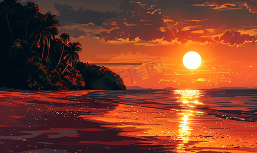 夕阳下的海滩
