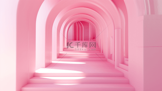 清新粉色可爱背景图片_粉色拱形门楼梯背景2