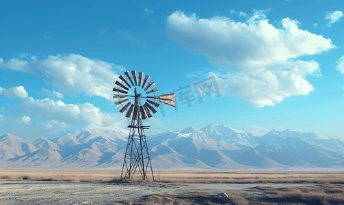 新疆蓝天风车背景