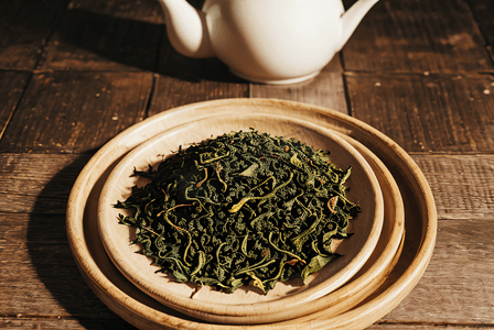 盘子里的绿茶茶叶摄影图片3