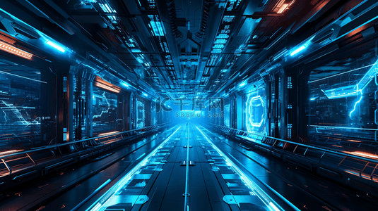 蓝色科技感空间感网络时光隧道背景6
