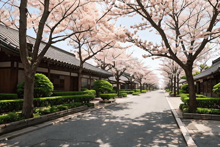 春天日本街道樱花风景摄影图4