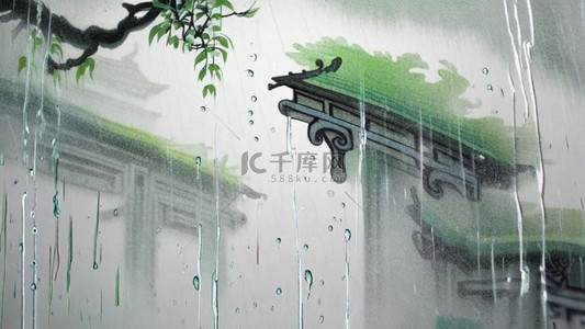 清新春天大雨中的风景设计图