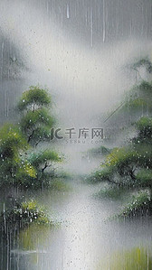 清新春天雨中风景背景图片