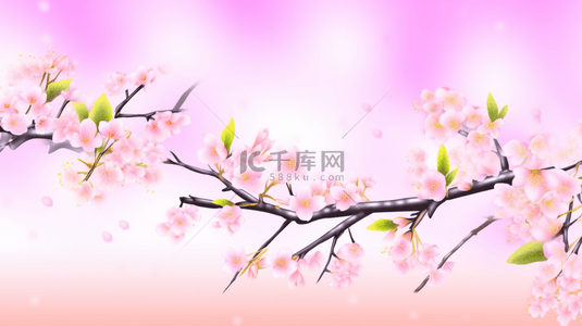 粉色简约唯美桃树枝上桃花的背景2