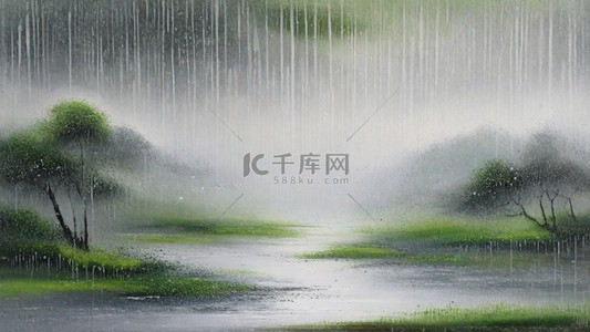 清新春天大雨中的风景图片