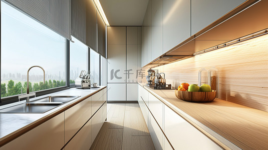 厨房背景图片_现代集成橱柜开放式厨房背景