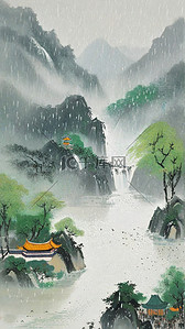 烟雨水墨背景图片_水墨国风清明节山水背景11