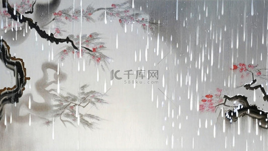 中国风谷雨背景图片_国风清新春天大雨中的风景图片