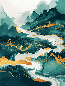 中式平铺装饰山水风景纹理质感的背景23