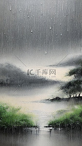 清新春天雨中风景设计