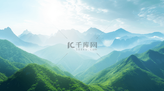 蓝天背景图片_绿色云雾缭绕大山背景17