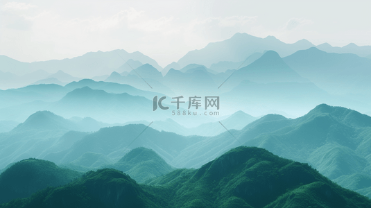 绿色云雾缭绕大山背景=