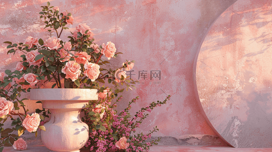 粉色浪漫女神节玫瑰花舞台的背景9