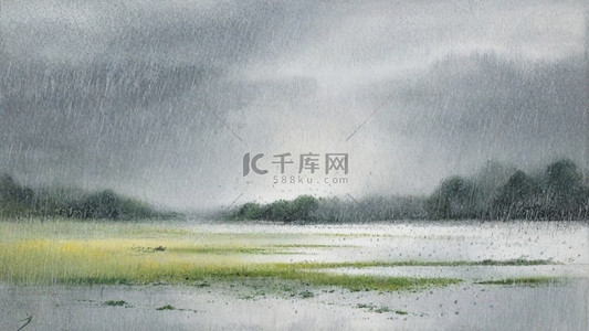 清新春天大雨中的风景背景素材