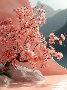 春天温暖阳光桃花电商展台背景图片