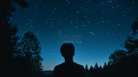 龙抬头有背景图片_蓝色夜晚星空下男子抬头看星空的背景11