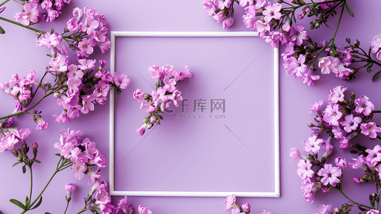 紫色女神节花朵唯美简约平铺的背景3