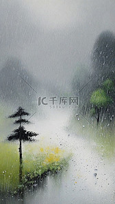 清新春天雨中风景素材