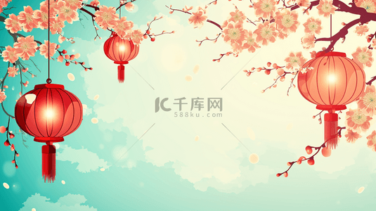 春节风景如画的树上挂灯笼的背景4