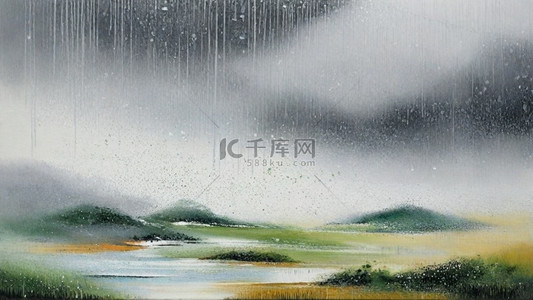 大雨骑车背景图片_清新春天大雨中的风景设计图