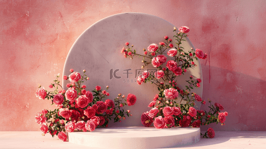 粉色浪漫女神节玫瑰花舞台的背景10