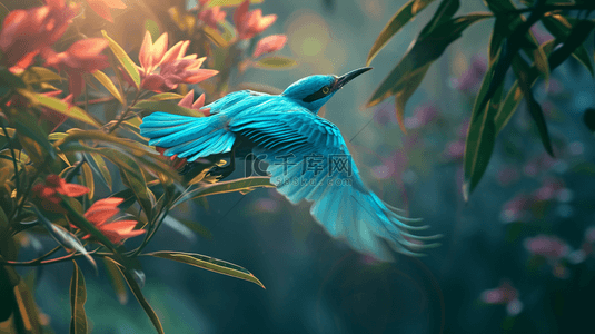 线条飞虫背景图片_飞向枝头的蓝色鸟儿背景3