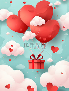 情人节礼物背景图片_情人节促销心形气球礼物素材