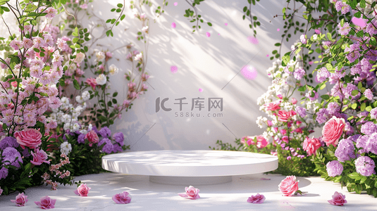 天空背景图片_女神节浪漫玫瑰花花朵舞台背景16