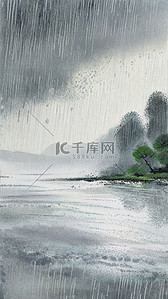 清新春天雨中风景背景