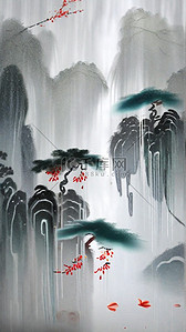 新春背景图片_国风清新春天雨中风景背景图片