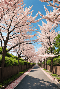 日本樱花季旅游街道樱花树摄影配图3
