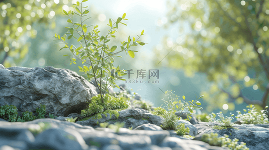 背景绿植背景图片_春天石崖上绿植背景12