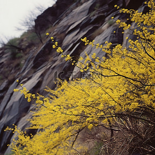 山边附近有一束黄色的花