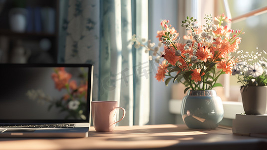 时尚室内书桌上电脑花瓶的摄影9高清摄影图